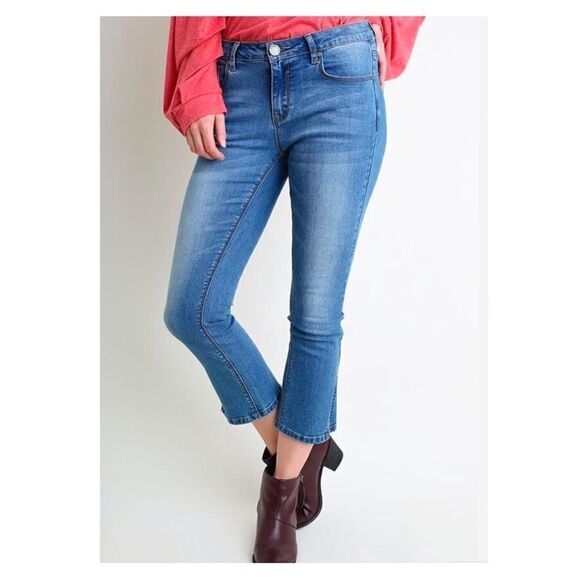 stone Washed Cropped 5 Pocket Stretch Kick Flare Jean - Picture 6 of 10